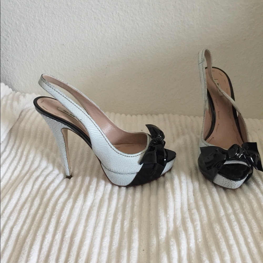 miu miu black and white bow heels